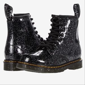 Dr.Martens Black and Silver Glitter 1460 Combat Boot Little KidSize:3